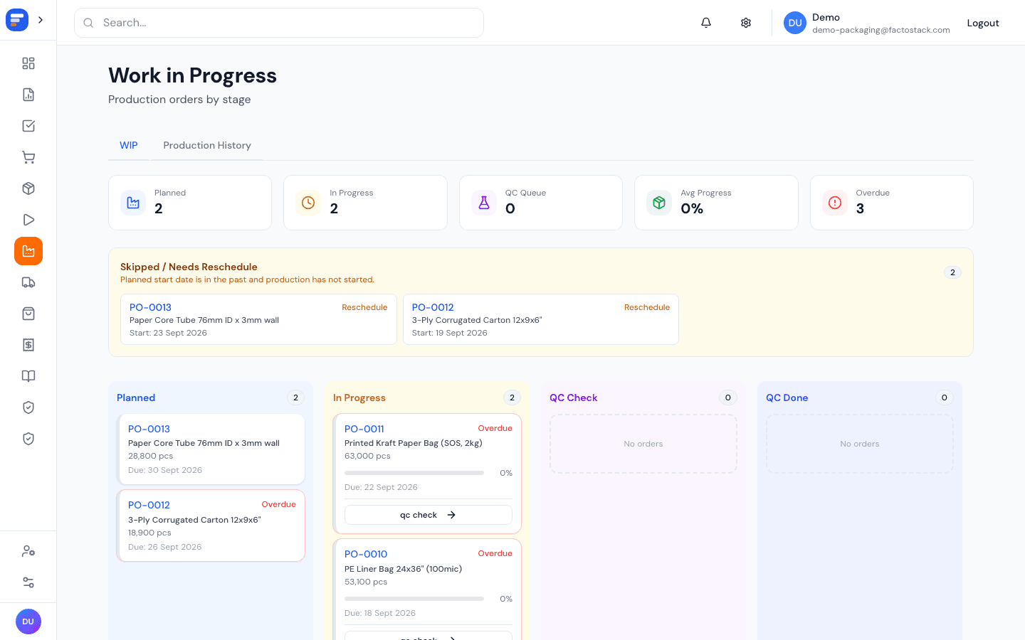 FactoStack production work in progress board