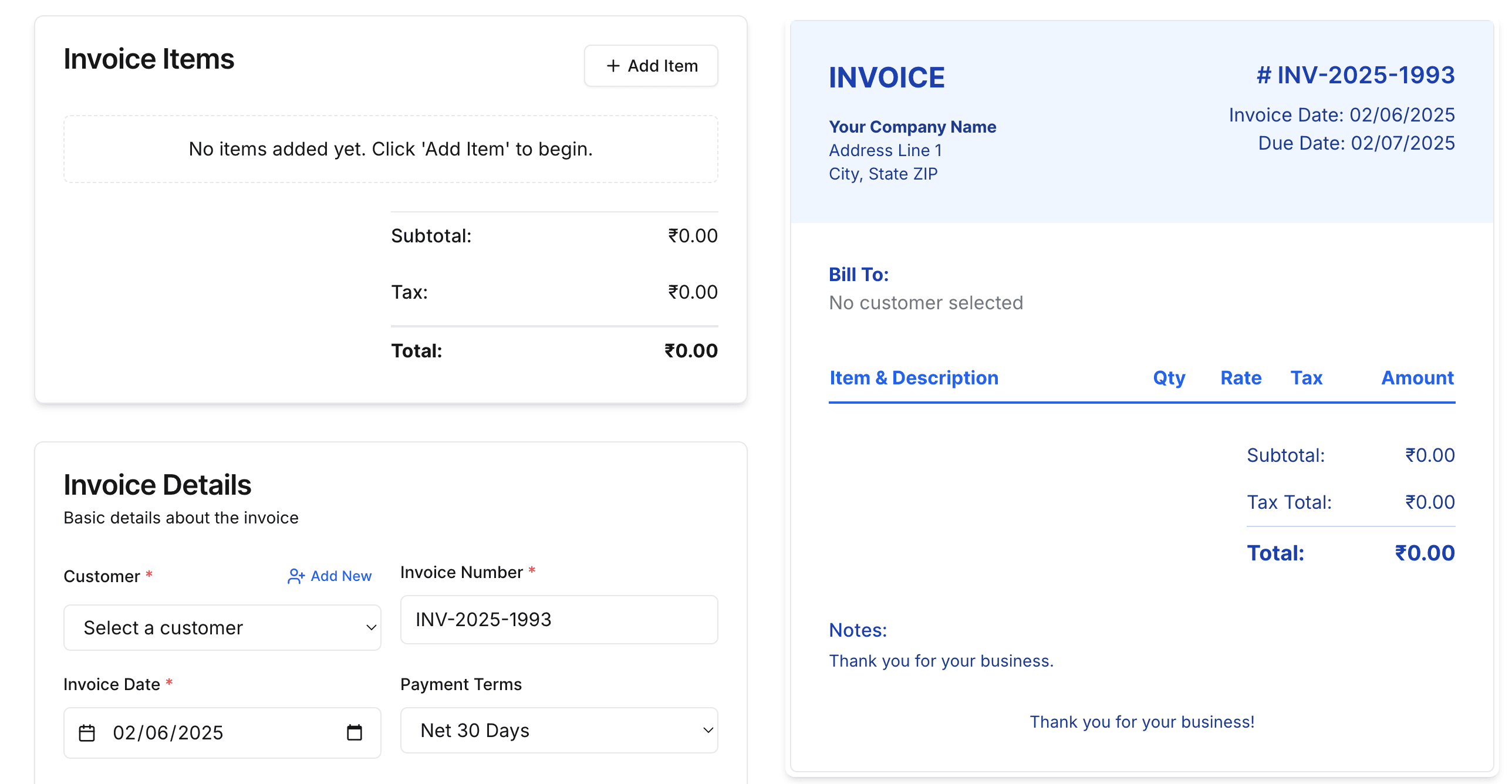 Invoice Generator project screenshot